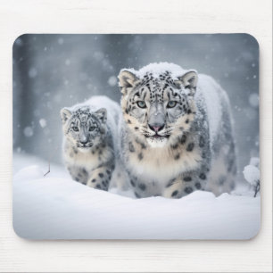 Snow Leopard Animal Family Wandering Mouse Pad