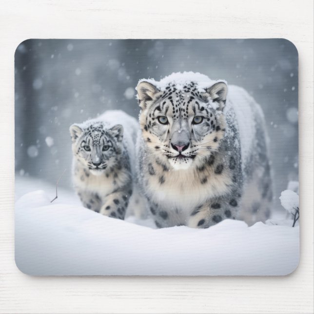 Snow Leopard Animal Family Wandering Mouse Pad (Front)