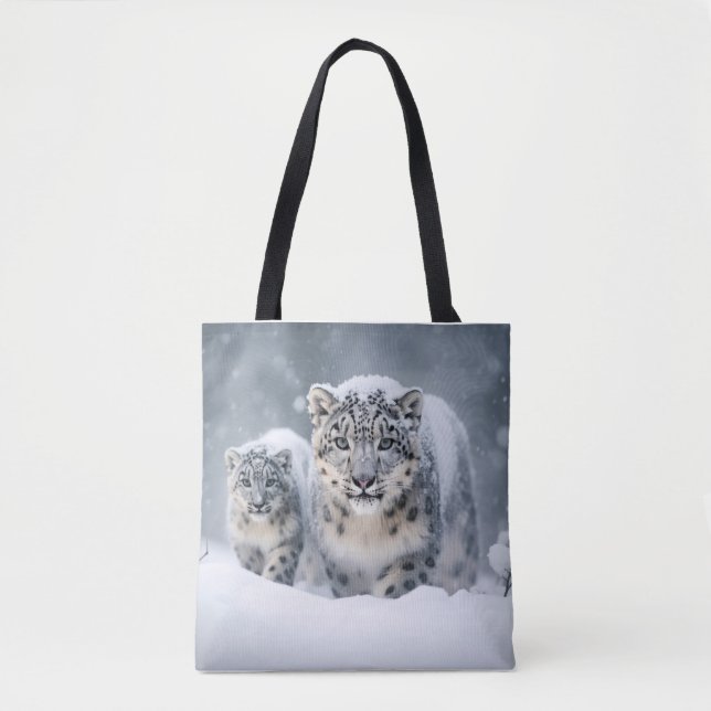 Snow Leopard Animal Family Wandering Tote Bag (Front)