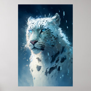 Snow Leopard Animal Portrait Painting Wildlife Art Poster