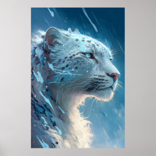 Snow Leopard Animal Portrait Painting Wildlife Art Poster