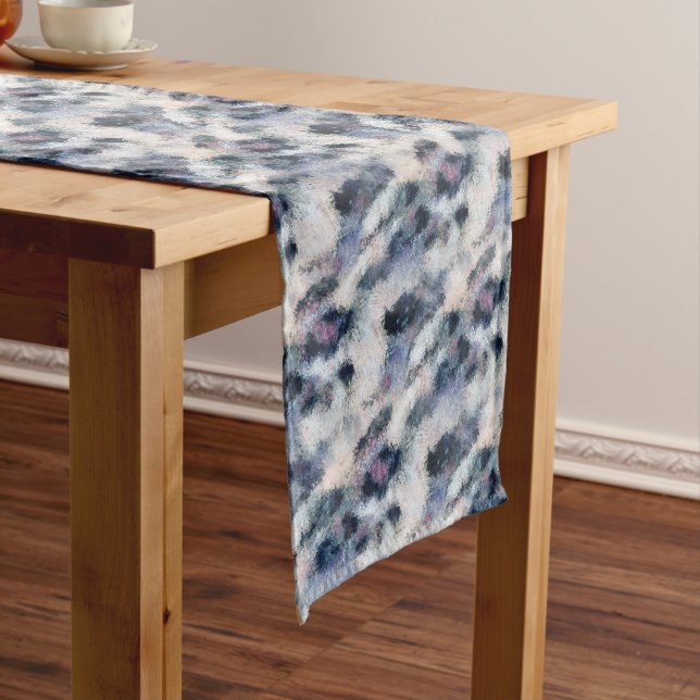 Snow Leopard Animal Print Skin Pattern Short Table Runner (In Situ)