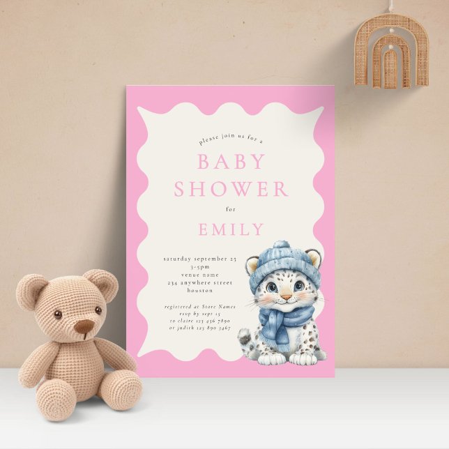 Snow Leopard Arctic Pink Baby Shower Invitation (Creator Uploaded)