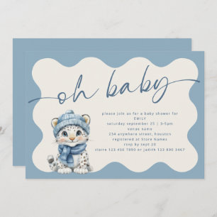 Snow Leopard Arctic Wavy Border Oh Baby Shower Invitation