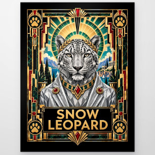 Snow Leopard, Art Deco Wildlife Postcard