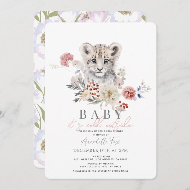 Snow Leopard Baby It's Cold Outside Baby Shower Invitation (Front/Back)