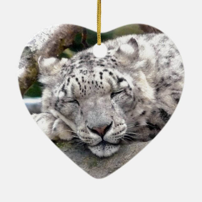 Snow Leopard - beautiful! Ceramic Tree Decoration (Back)