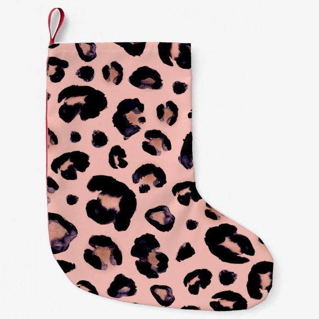 Snow Leopard black gray beige seamless background. Small Christmas Stocking (Front)