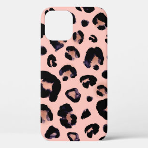 Snow Leopard black grey beige seamless background. iPhone 12 Case