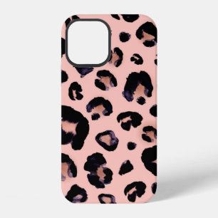 Snow Leopard black grey beige seamless background. iPhone 12 Case