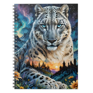 Snow Leopard Castle Moon, Aurora borealis Notebook