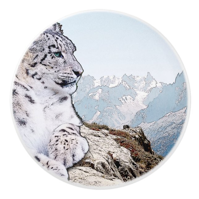 Snow Leopard Ceramic Knob (Front)