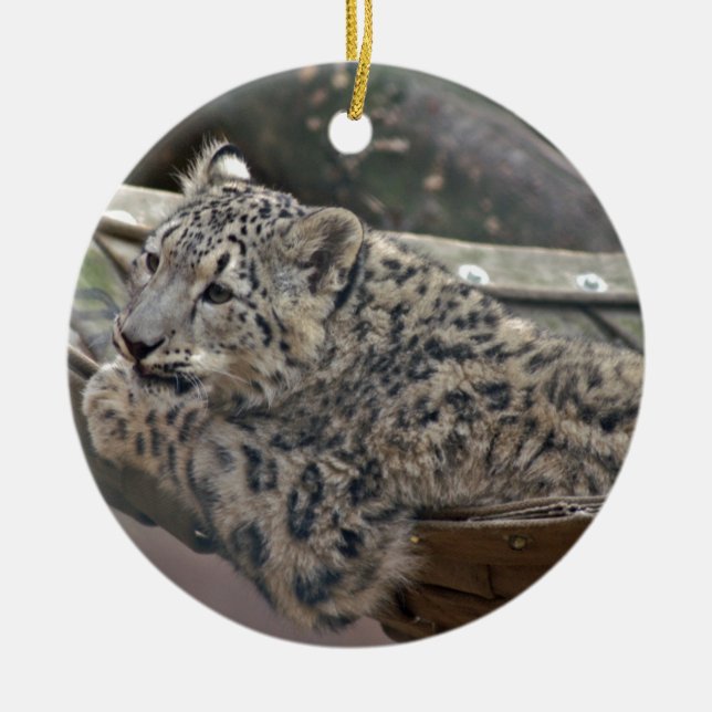 Snow Leopard Ceramic Ornament (Front)