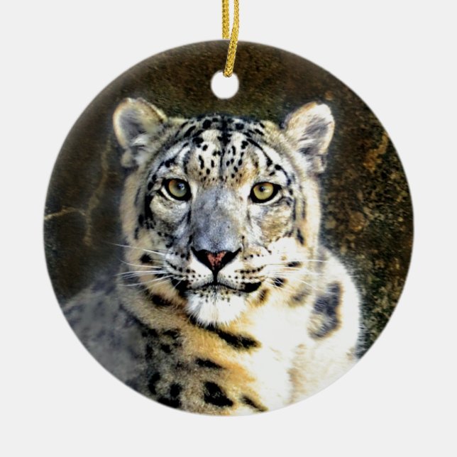 Snow Leopard Ceramic Tree Decoration (Front)