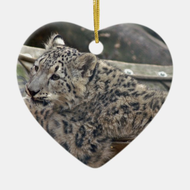 Snow Leopard Ceramic Tree Decoration (Front)