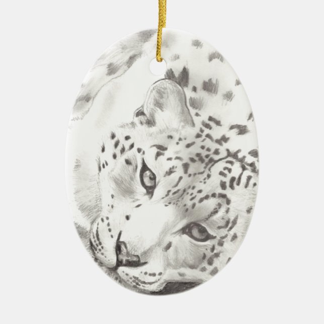 Snow Leopard Ceramic Tree Decoration (Front)