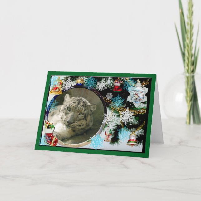 Snow Leopard Christmas Greeting Card (Front)