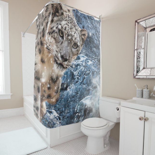  SNOW LEOPARD CLOUD WALKER SHOWER CURTAIN (In Situ)