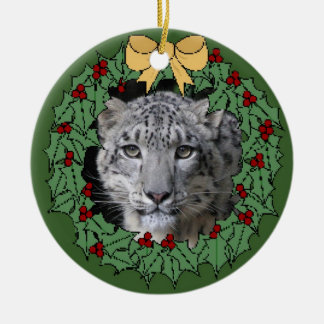 Snow Leopard Conservancy-Asha in Wreath Ceramic Ornament