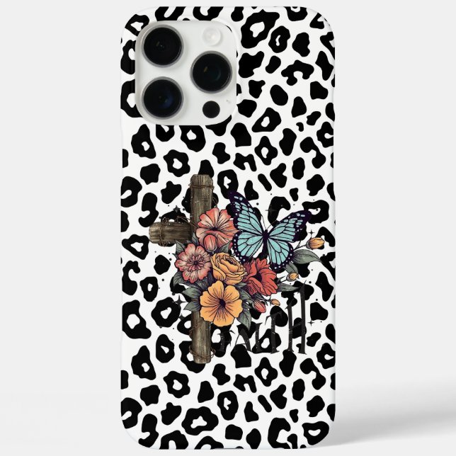 Snow Leopard Cross, Flowers and Butterflies Case-Mate iPhone Case (Back)