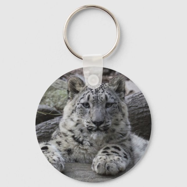 Snow Leopard Cub Sitting Key Ring (Front)