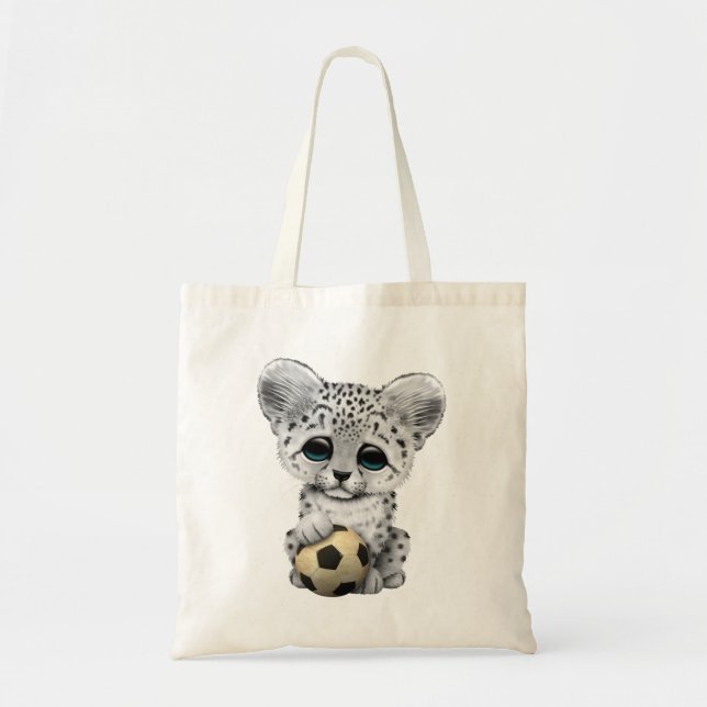 Snow leopard Cub With Football Soccer Ball Tote Bag (Front)