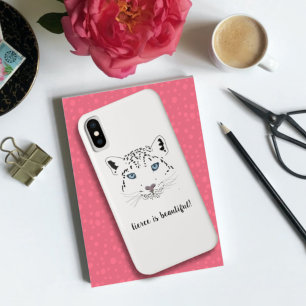 Snow Leopard Drawing "Fierce is Beautiful" iPhone X Case
