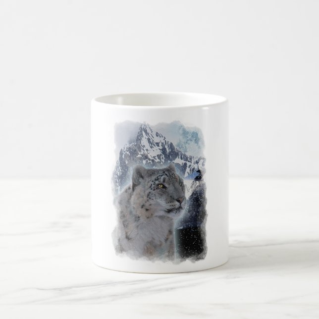 SNOW LEOPARD Endangered Species of Big Cat Coffee Mug (Center)
