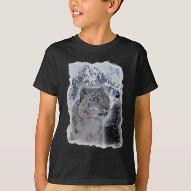 SNOW LEOPARD Endangered Species of Big Cat T-Shirt (Front)