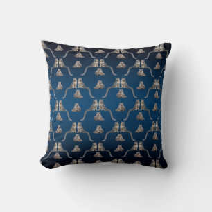 Snow Leopard Frenzy Pillow (Dark/Light Blue)
