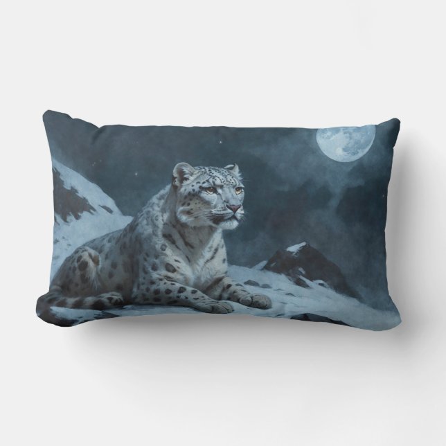 Snow Leopard & Full Moon Lumbar Cushion (Front)