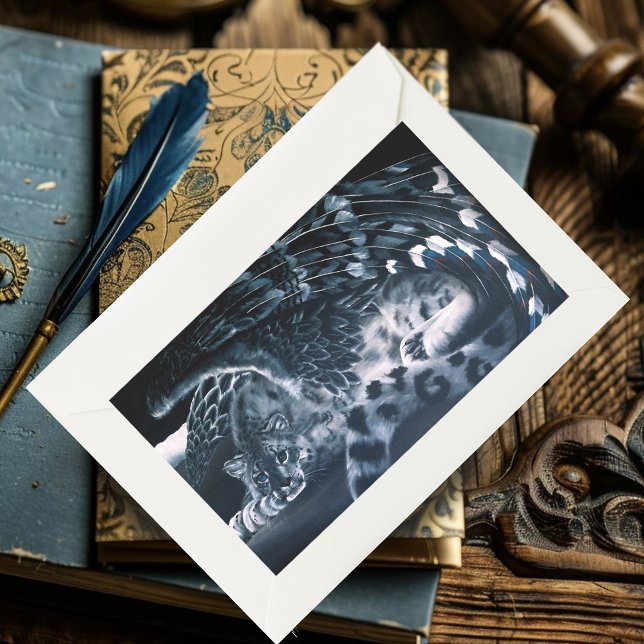 Snow Leopard Guardian Wings Fantasy Wildlife Rectangular Sticker (Creator Uploaded)