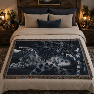 Snow Leopard Guardian Wings Fantasy Wildlife Throw Blanket