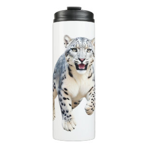 Snow Leopard Happy Playful Fun Jumping In The Air Thermal Tumbler