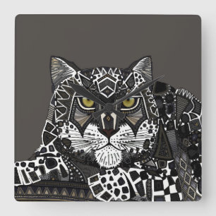 snow leopard lead square wall clock