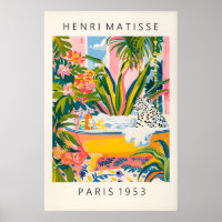 Snow Leopard Matisse Art Print Pink Bathroom
