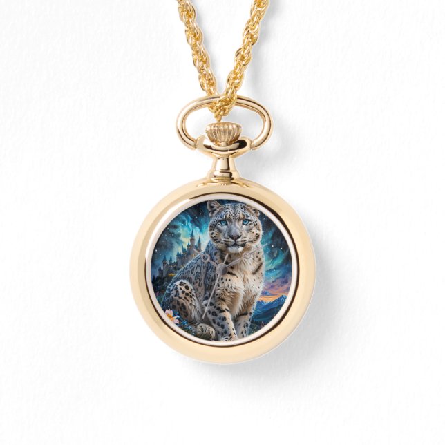 Snow Leopard Mountain Castle Starry Sky Watch (Front)
