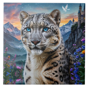 Snow Leopard Mountain Valley Sunset Ceramic Tile