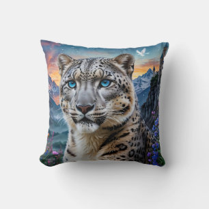 Snow Leopard Mountain Valley Sunset Cushion