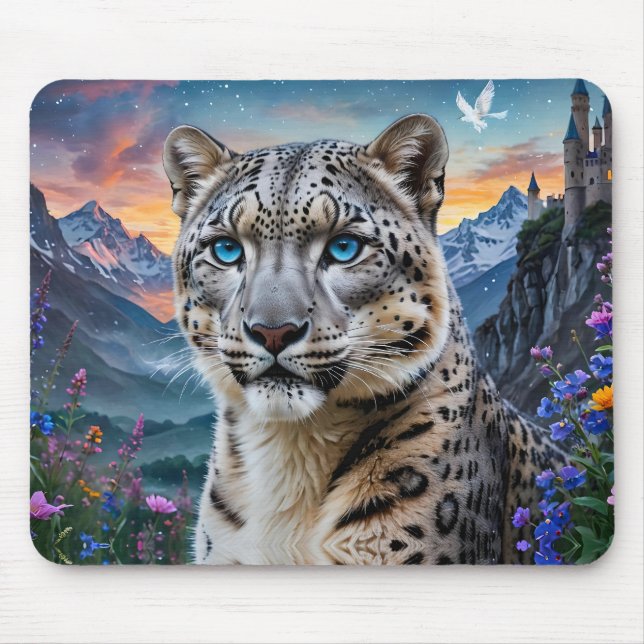 Snow Leopard Mountain Valley Sunset Mouse Pad (Front)