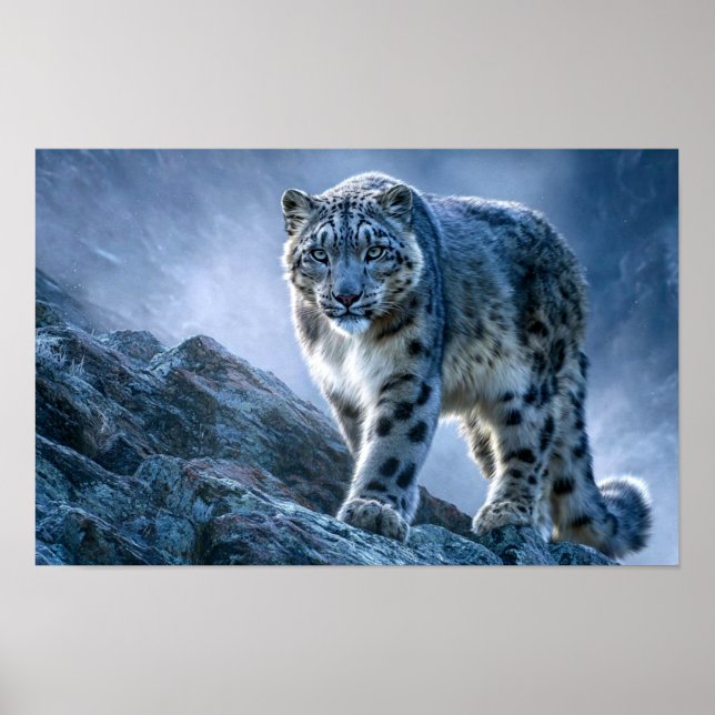 Snow Leopard on Mountain Peak – Wildlife Nature  Poster (Front)