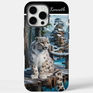 Snow Leopard on Winter Bridge iPhone 16 Pro Max Case