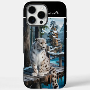 Snow Leopard on Winter Bridge iPhone 16 Pro Max Case