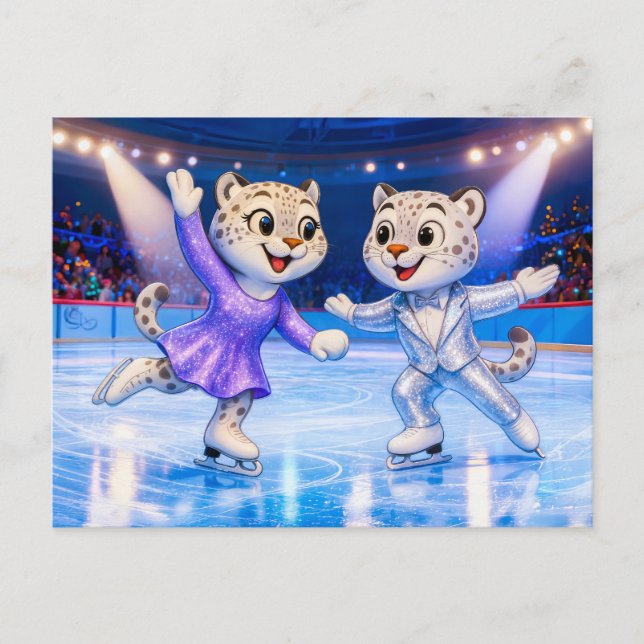 Snow Leopard Pair Performing Ice Dance Routine in  Postcard (Front)