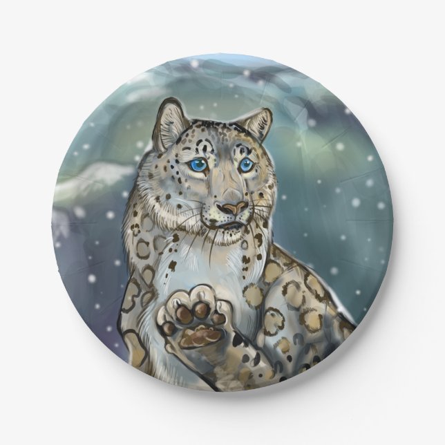 Snow Leopard Paper Plate (Front)