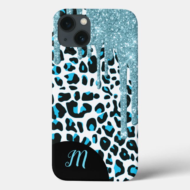 Snow Leopard Pattern with Glitter and Monogram Case-Mate iPhone Case (Back)