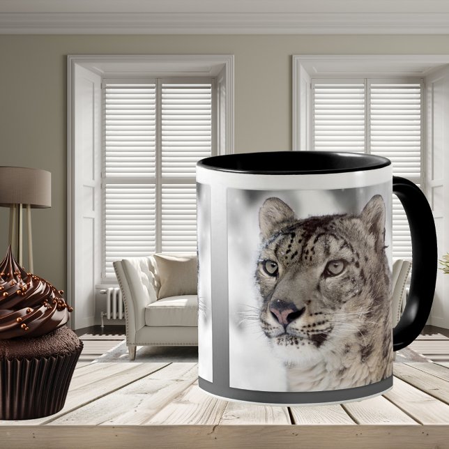 Snow Leopard Portrait Big Cat Mug (A beautiful mug for any cat lover featuring an image of a snow leopard)