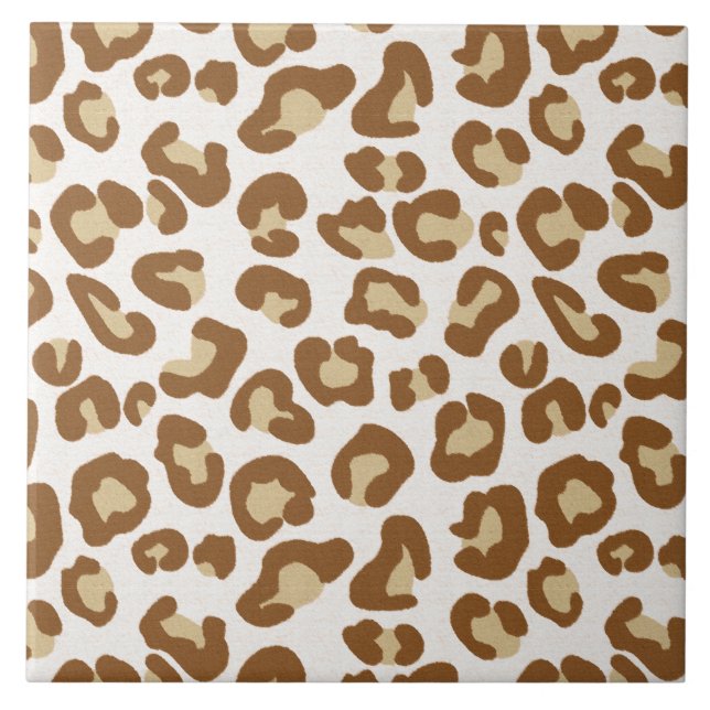 Snow Leopard Print, Beige, Tan, and Cream Ceramic Tile (Front)