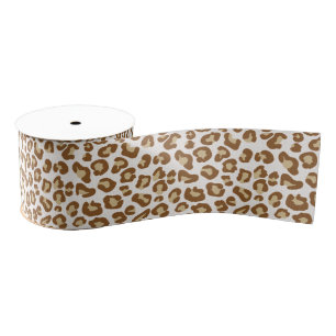 Snow Leopard Print, Beige, Tan, and Cream Grosgrain Ribbon