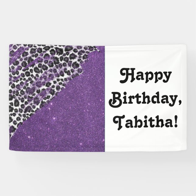 Snow Leopard Print Brushstrokes on Faux Glitter Banner (Horizontal)